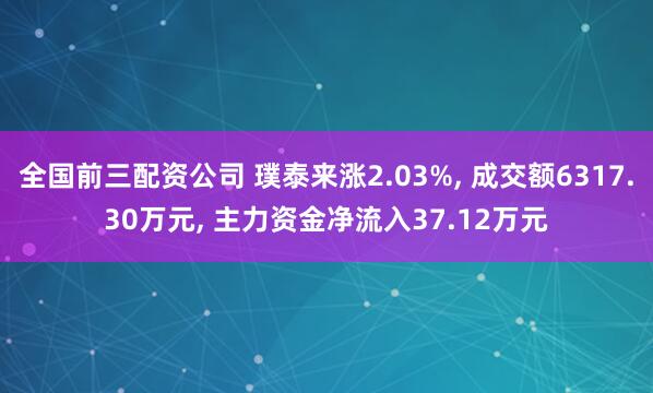全国前三配资公司 璞泰来涨2.03%, 成交额6317.30万元, 主力资金净流入37.12万元